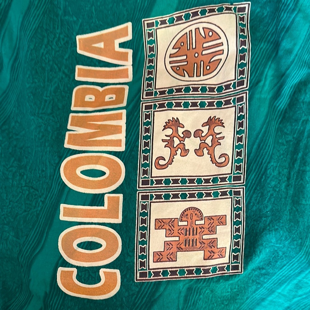 L cotton Colombia Graphic Men's Short Sleeve Tee - Green vintage fútbol soccer - Picture 7 of 9